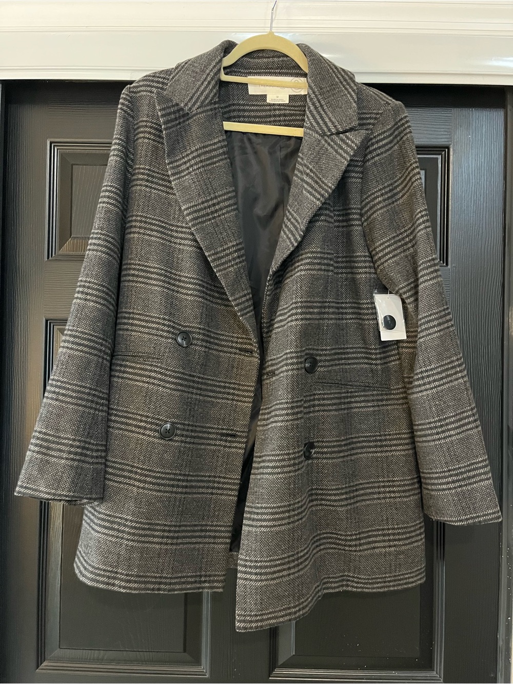 Treasure & Bond Gray Plaid Double-Breasted Pea Coat